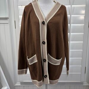 Tuckernuck Brown Cardigan with Cream Trim